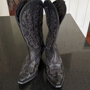 Ariat Black Heeled Boots with white Embroidery